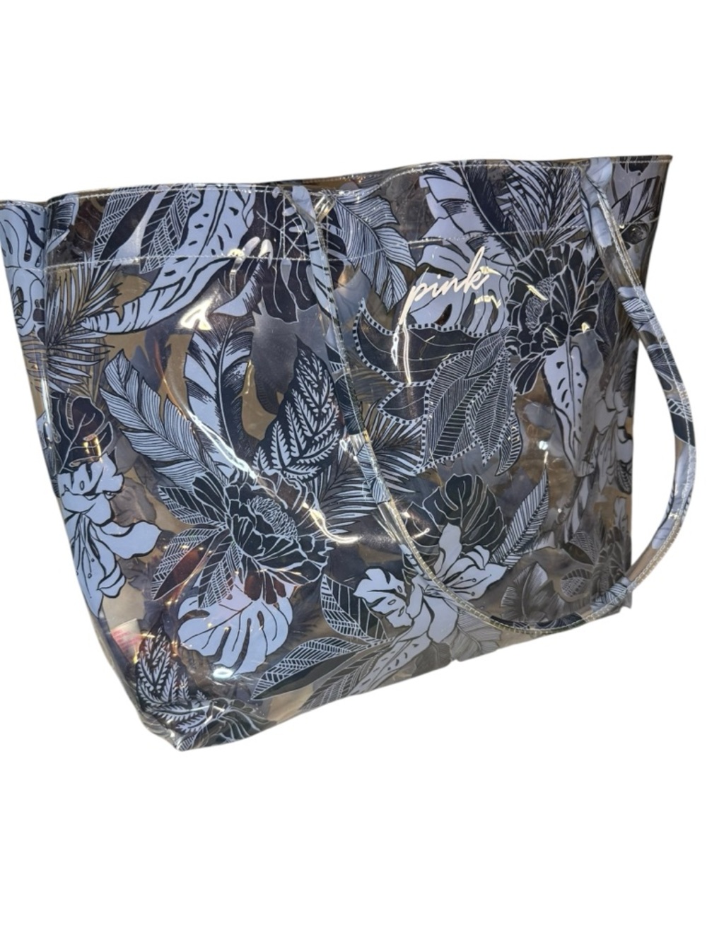 Victoria’s Secret PINK Clear Floral Beach Pool Summer Tote Bag Large Blue Large